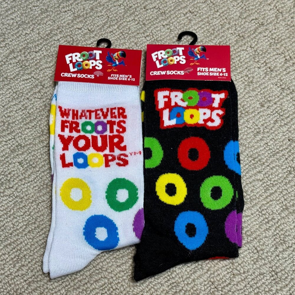 2 Froot Loops New Novelty Crew Socks Size 6-12/13 - Men's/Women's -